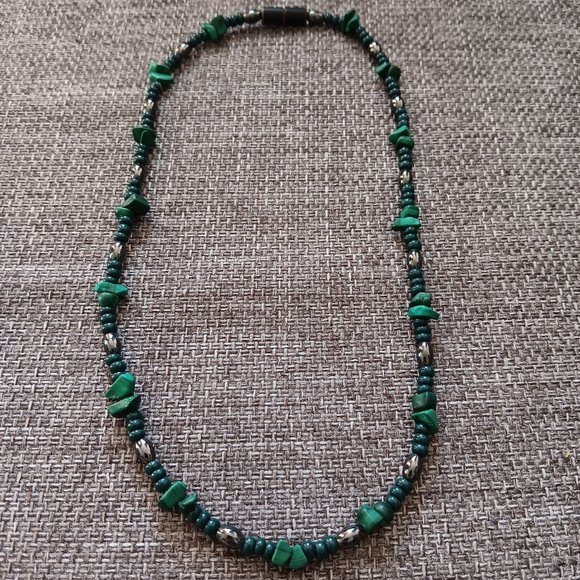 Jasper & Hematite Stone Necklace (FREE GIFT - 90 Gold Bracelet!) - Picture 7 of 9